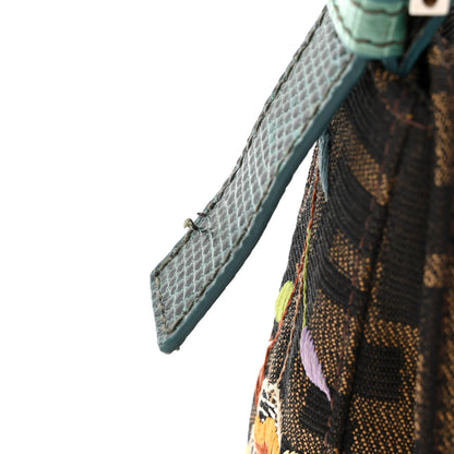 Fendi Zucca Lizard Embroidered Baguette Tobacco Blue Multicolor 10 of 12