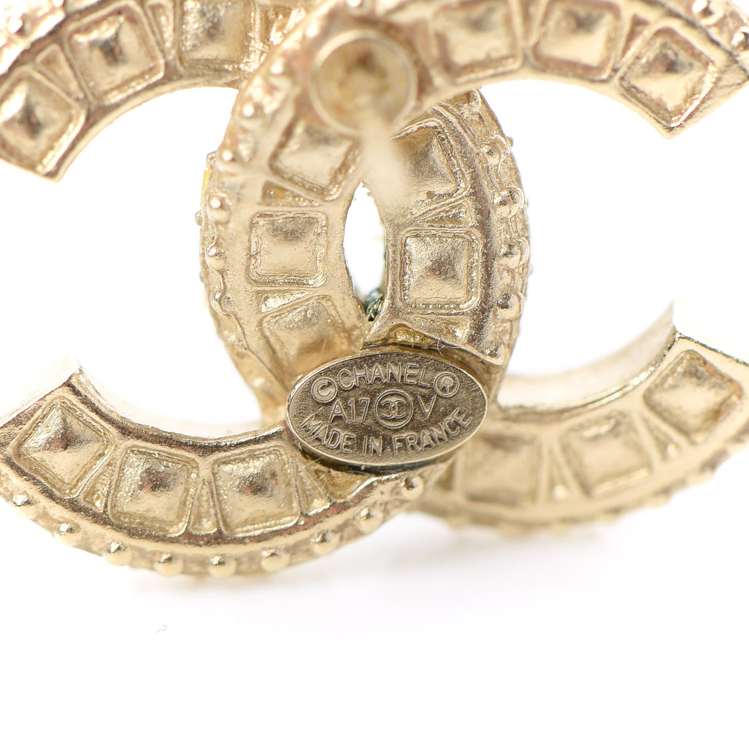 Chanel Crystal Timeless CC Earrings Light Gold 4 of 5