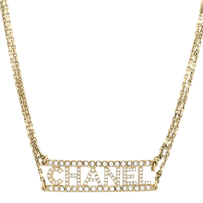 Chanel Metal Crystal Logo Choker Necklace Gold 1 of 5