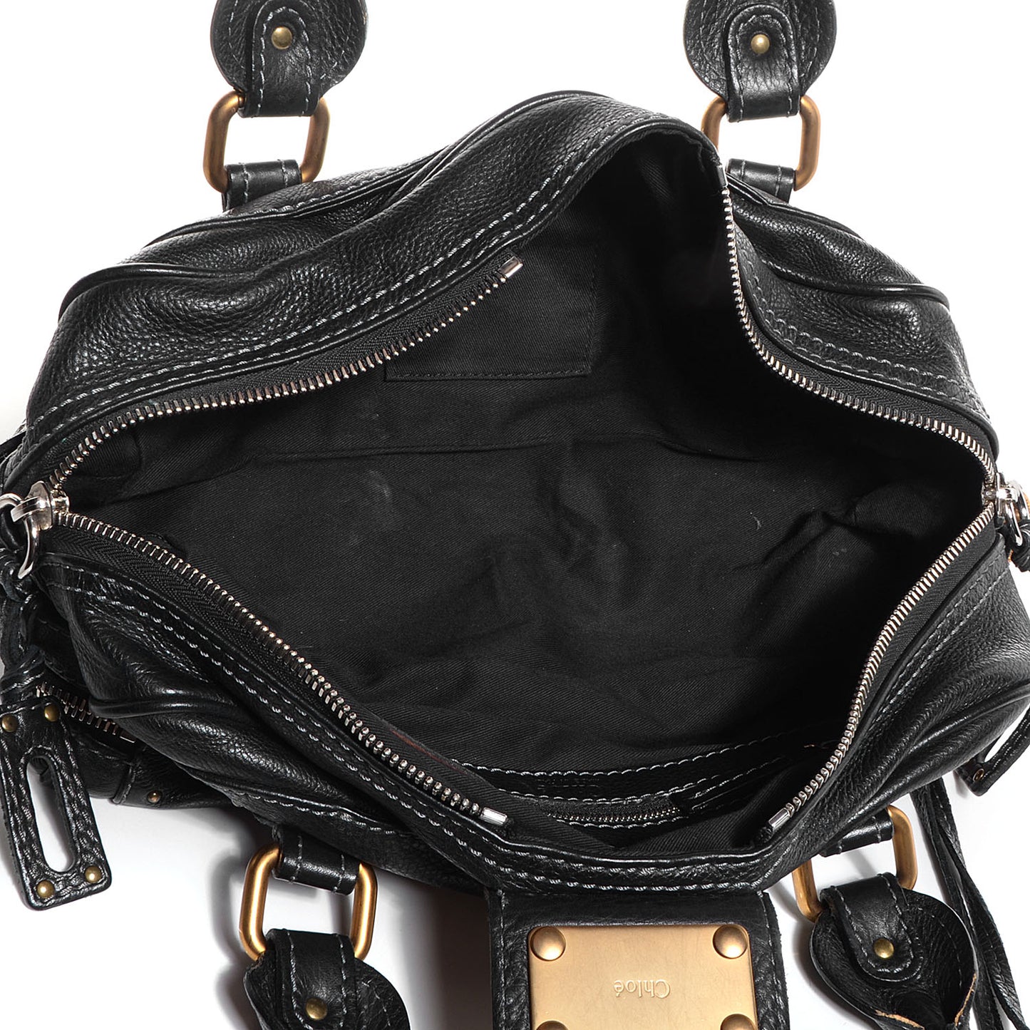 Leather Paddington Double Zipped Bowler Black