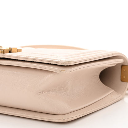Chanel Caviar Chevron Quilted Medium Boy Flap Light Beige 10 of 12