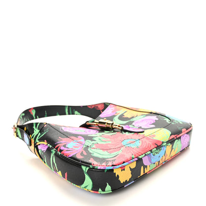 Gucci X KEN SCOTT New Shangai Calfskin Jenny Floral Print Small Jackie 1961 Hobo Black Pink 4 of 9