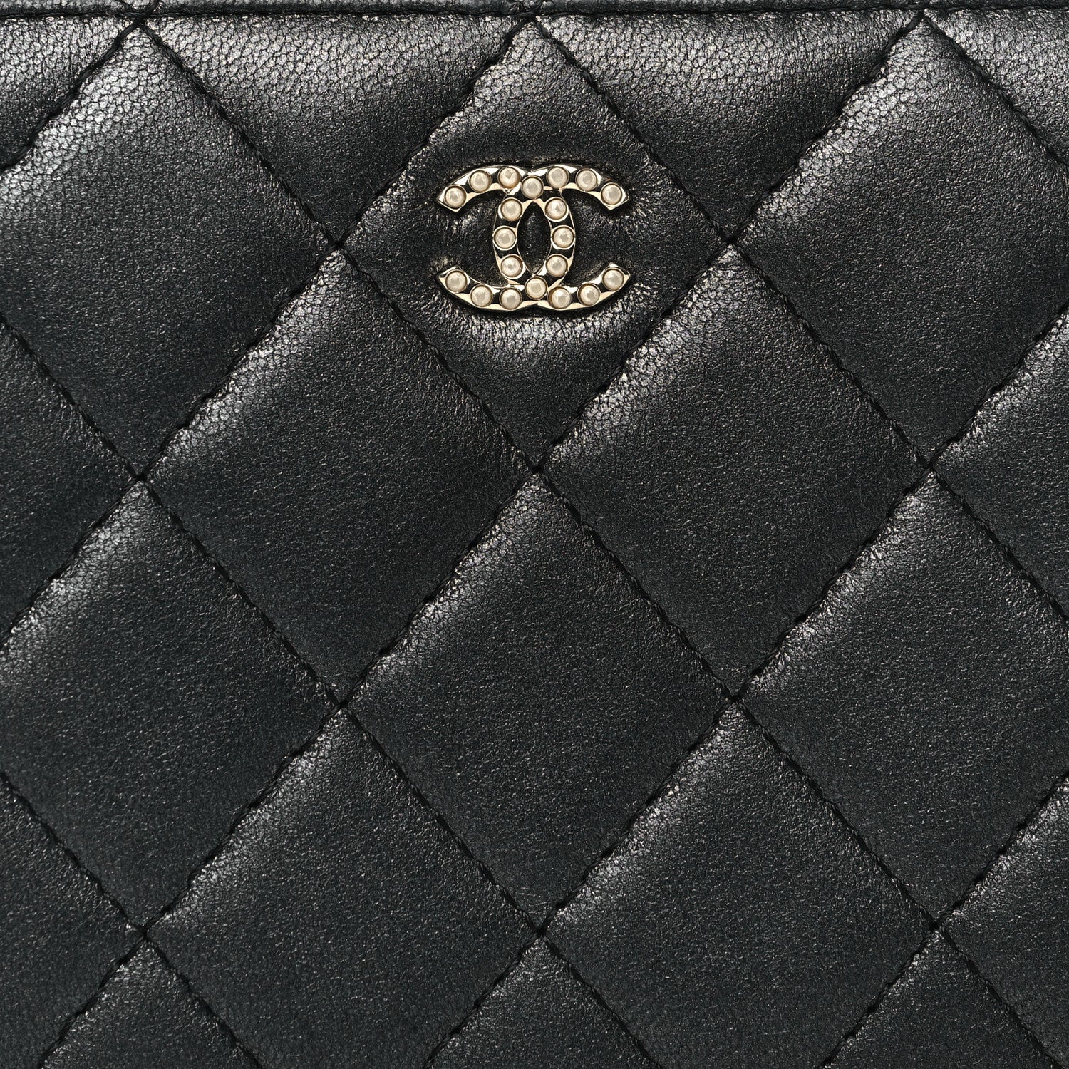 Chanel Lambskin Zip Around Large Gusset Wallet With Pearl Chain Black 9 of 10