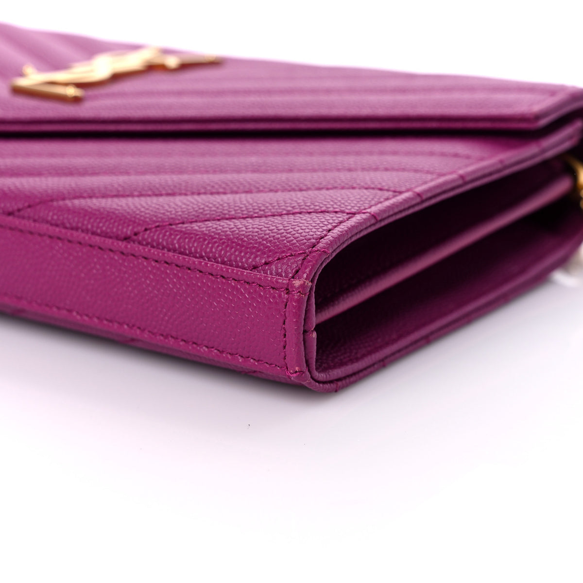 Saint Laurent Grain De Poudre Matelasse Chevron Monogram Chain Wallet Dark Grape 8 of 12