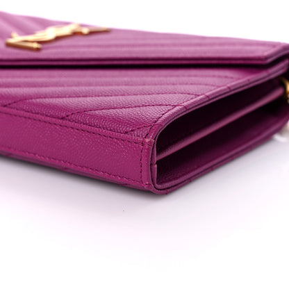 Saint Laurent Grain De Poudre Matelasse Chevron Monogram Chain Wallet Dark Grape 8 of 12
