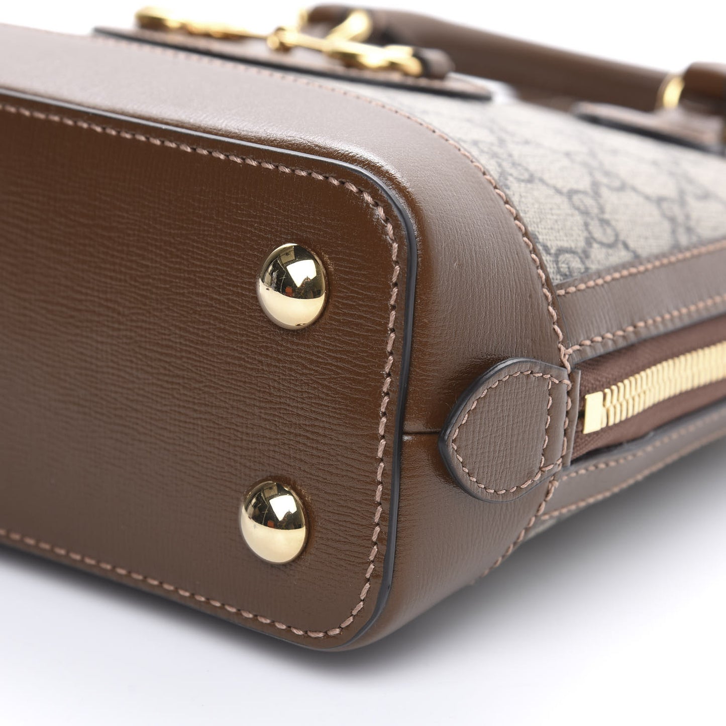 GG Supreme Monogram Azalea Calfskin Small Horsebit 1955 Top Handle Bag Beige Ebony Brown Sugar