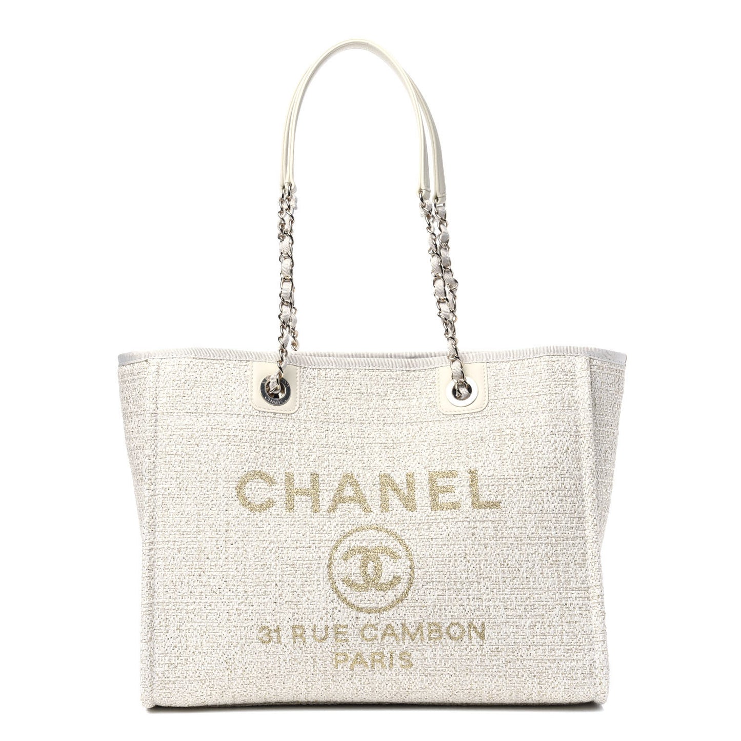 Lurex Boucle Small Deauville Tote Ivory