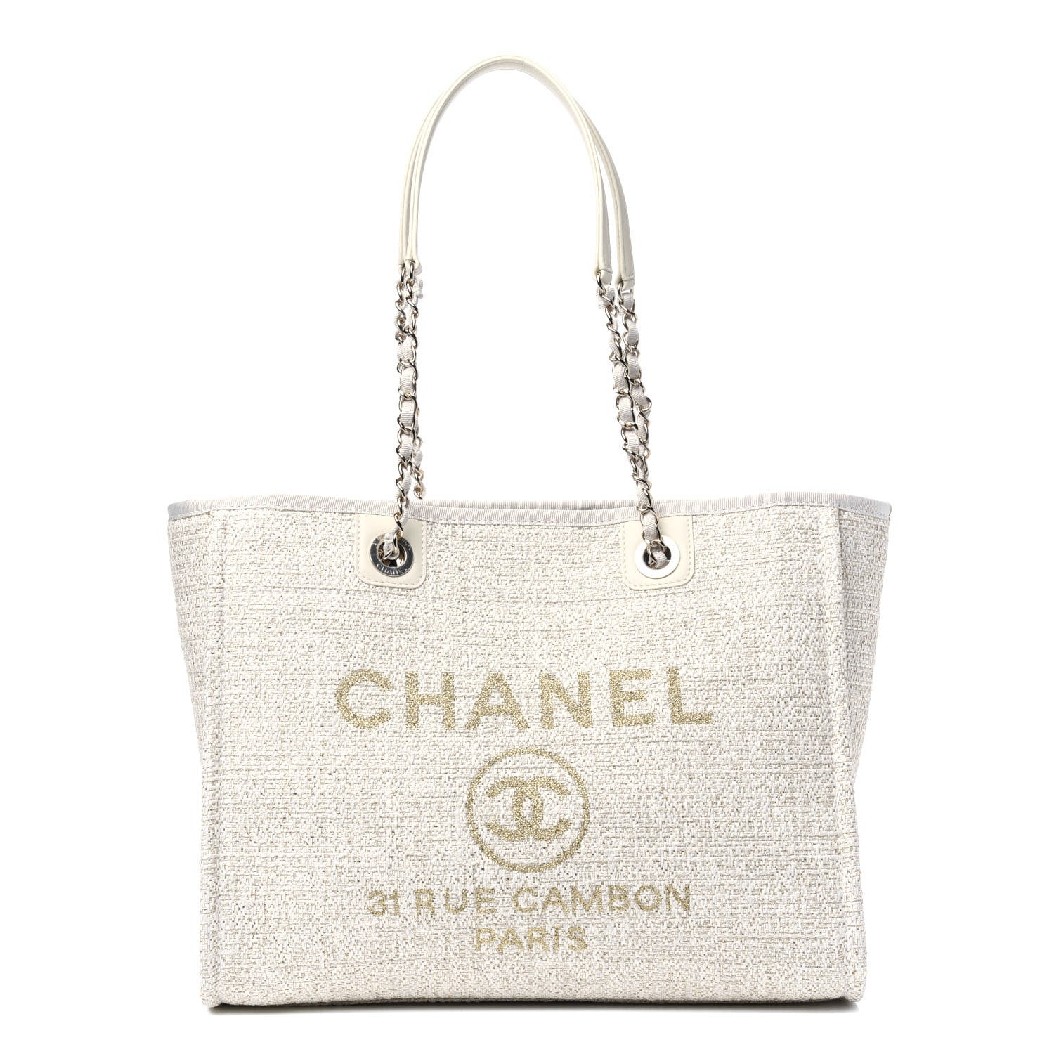 Chanel Lurex Boucle Small Deauville Tote Ivory 1 of 10