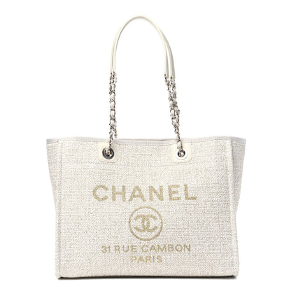 Chanel Lurex Boucle Small Deauville Tote Ivory 1 of 10