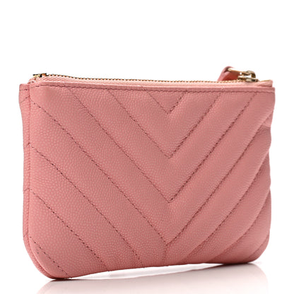 Chanel Flat Caviar Chevron Quilted Small Cosmetic Case Pink 3 of 8
