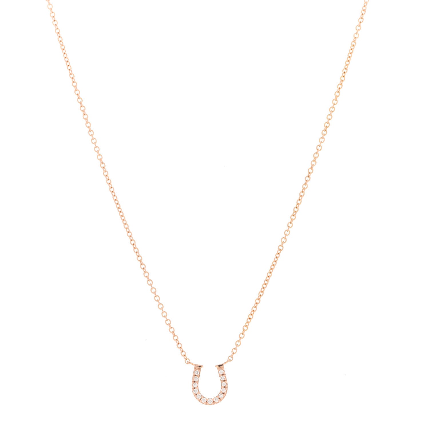 Tiffany 18K Rose Gold Diamond Mini Metro Horseshoe Pendant Necklace 1 of 4
