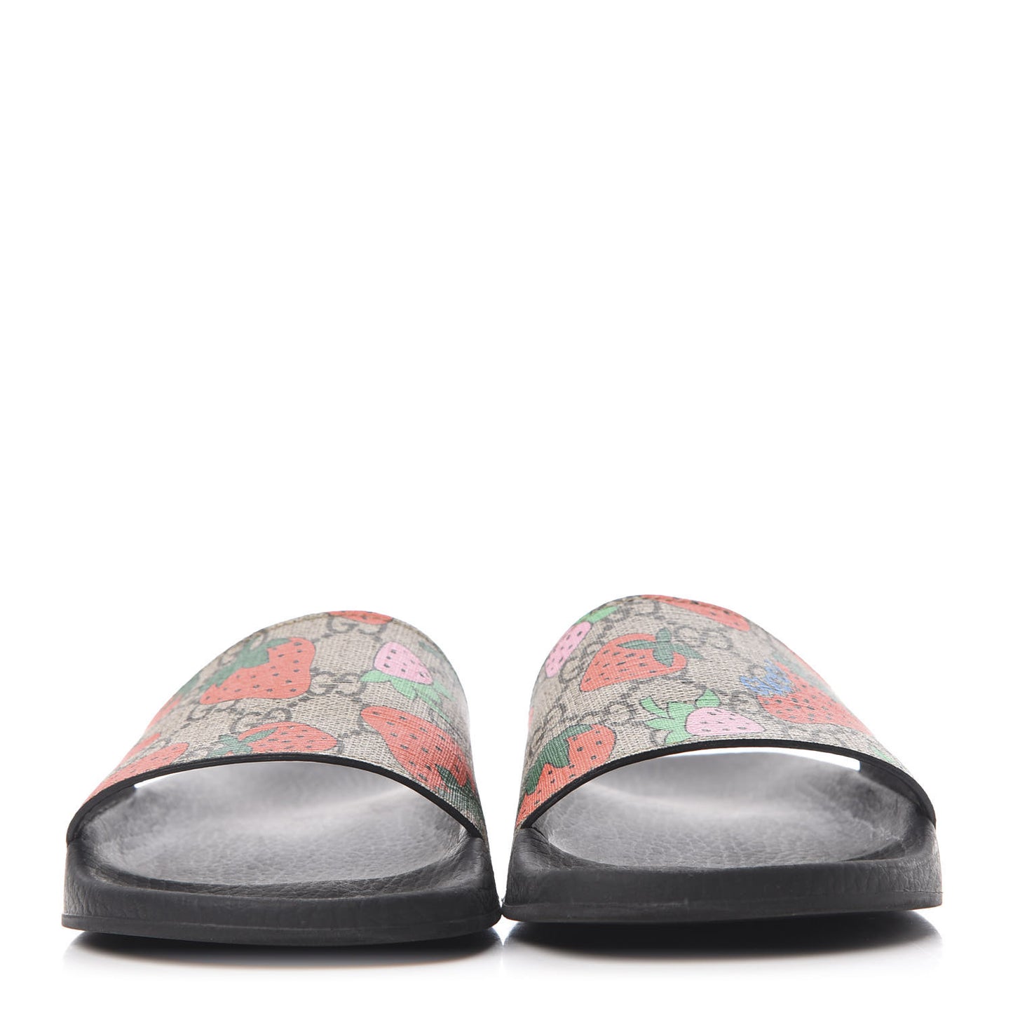 GG Supreme Monogram Strawberry Slide Sandals 37 Beige Multicolor