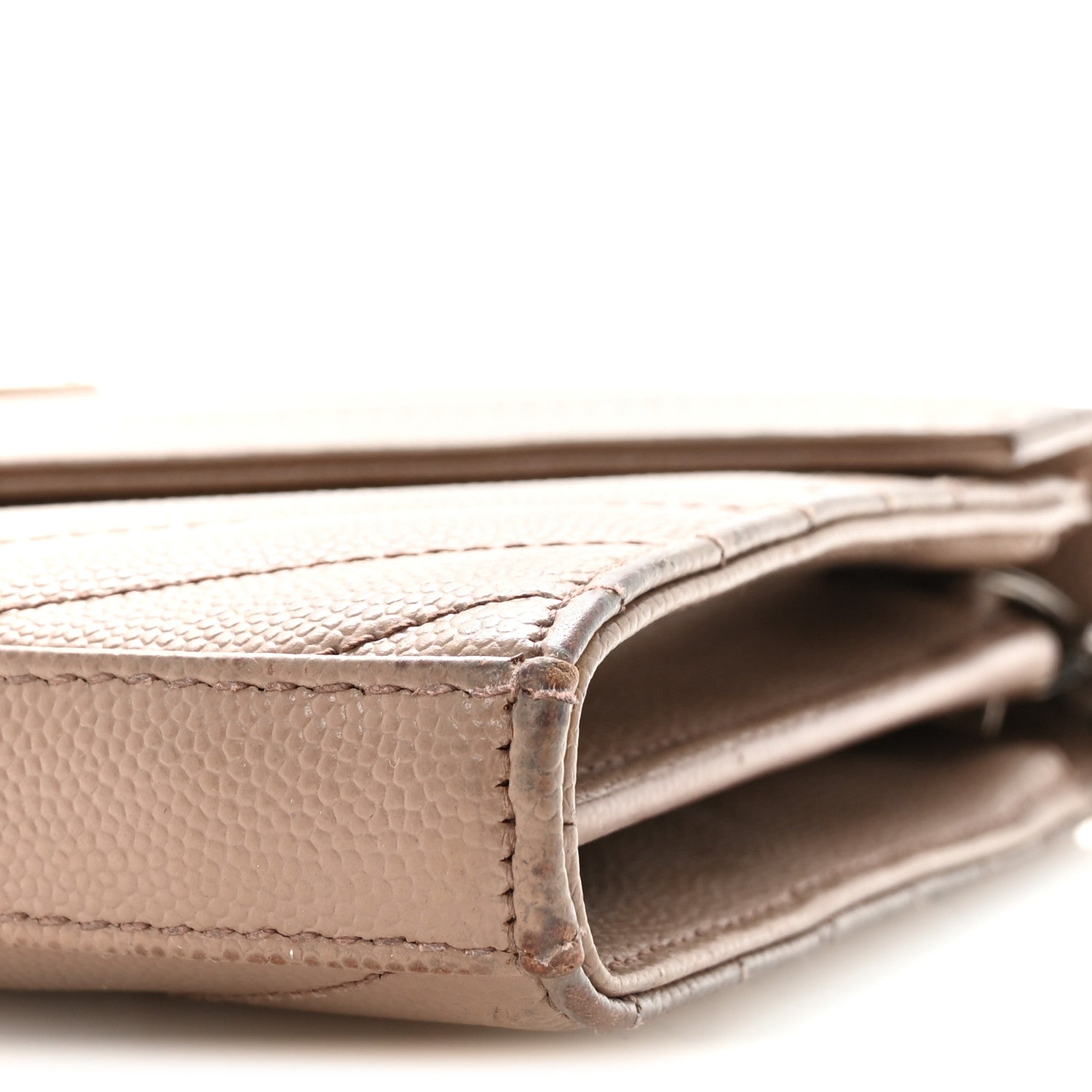 Saint Laurent Grain De Poudre Matelasse Chevron Monogram Chain Wallet Taupe 10 of 11