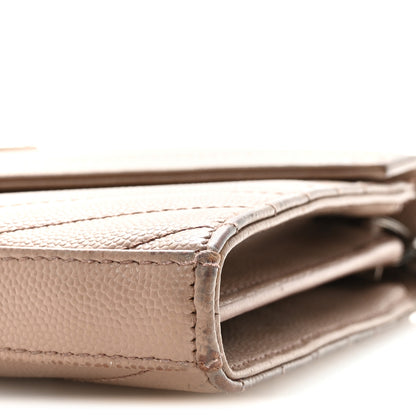 Saint Laurent Grain De Poudre Matelasse Chevron Monogram Chain Wallet Taupe 10 of 11