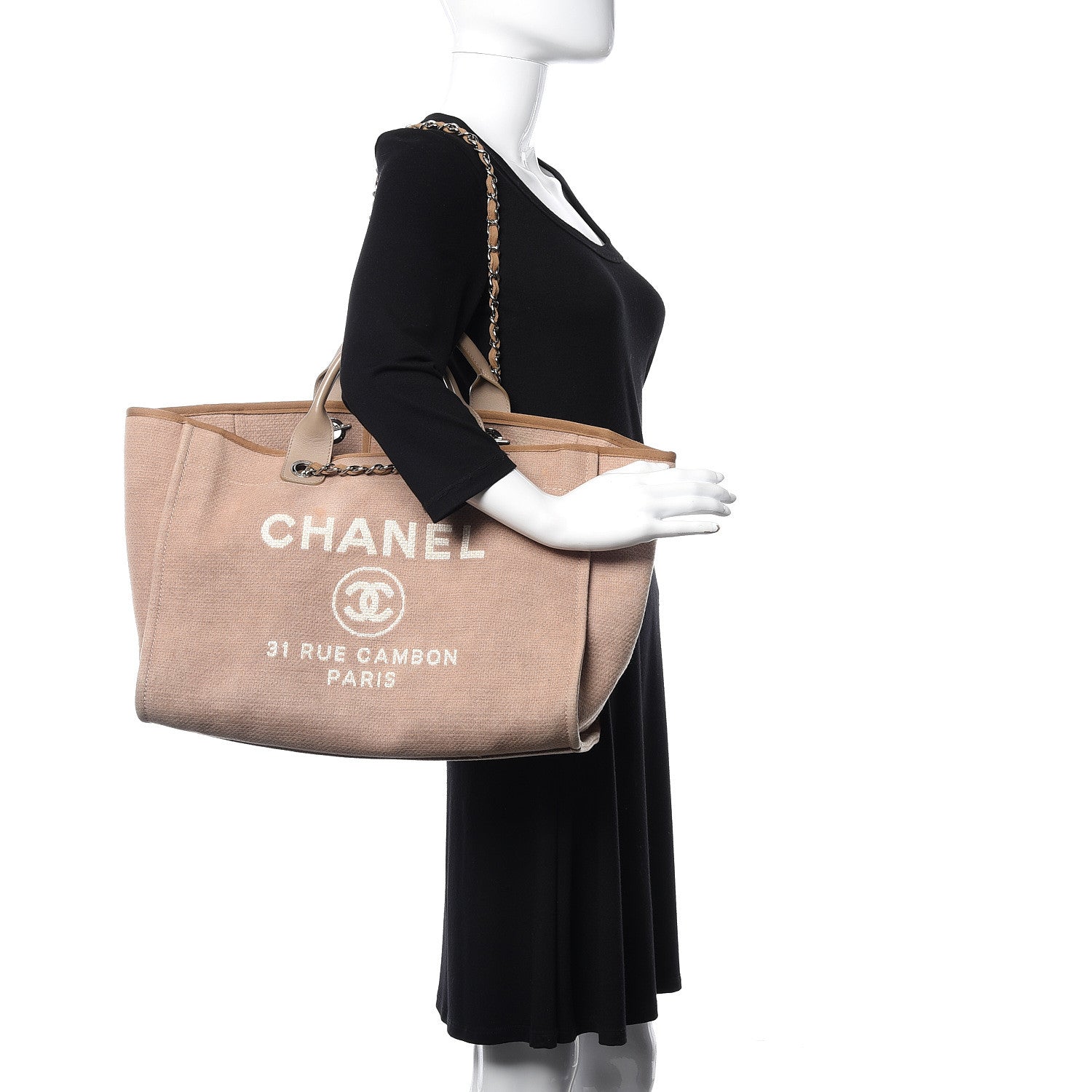 Chanel Canvas Large Deauville Tote Beige 2 of 9
