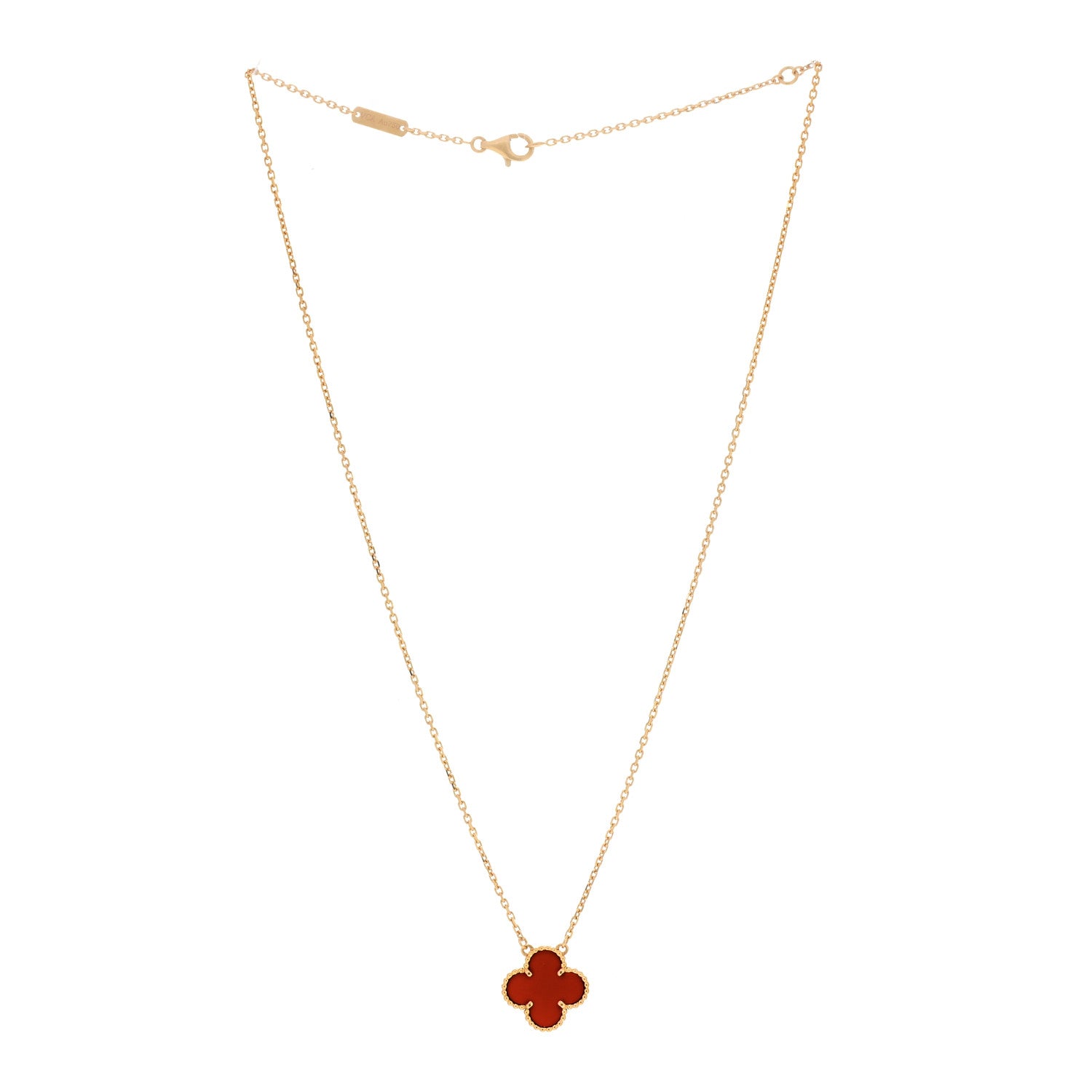 Van Cleef & Arpels 18K Yellow Gold Carnelian Vintage Alhambra Pendant Necklace 3 of 6