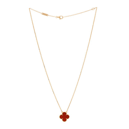 Van Cleef & Arpels 18K Yellow Gold Carnelian Vintage Alhambra Pendant Necklace 3 of 6