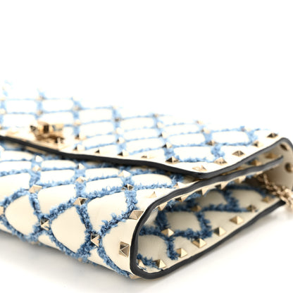 Valentino Garavani Nappa Denim Quilted Rockstud Spike Wallet on Chain Ivory Blue 9 of 9