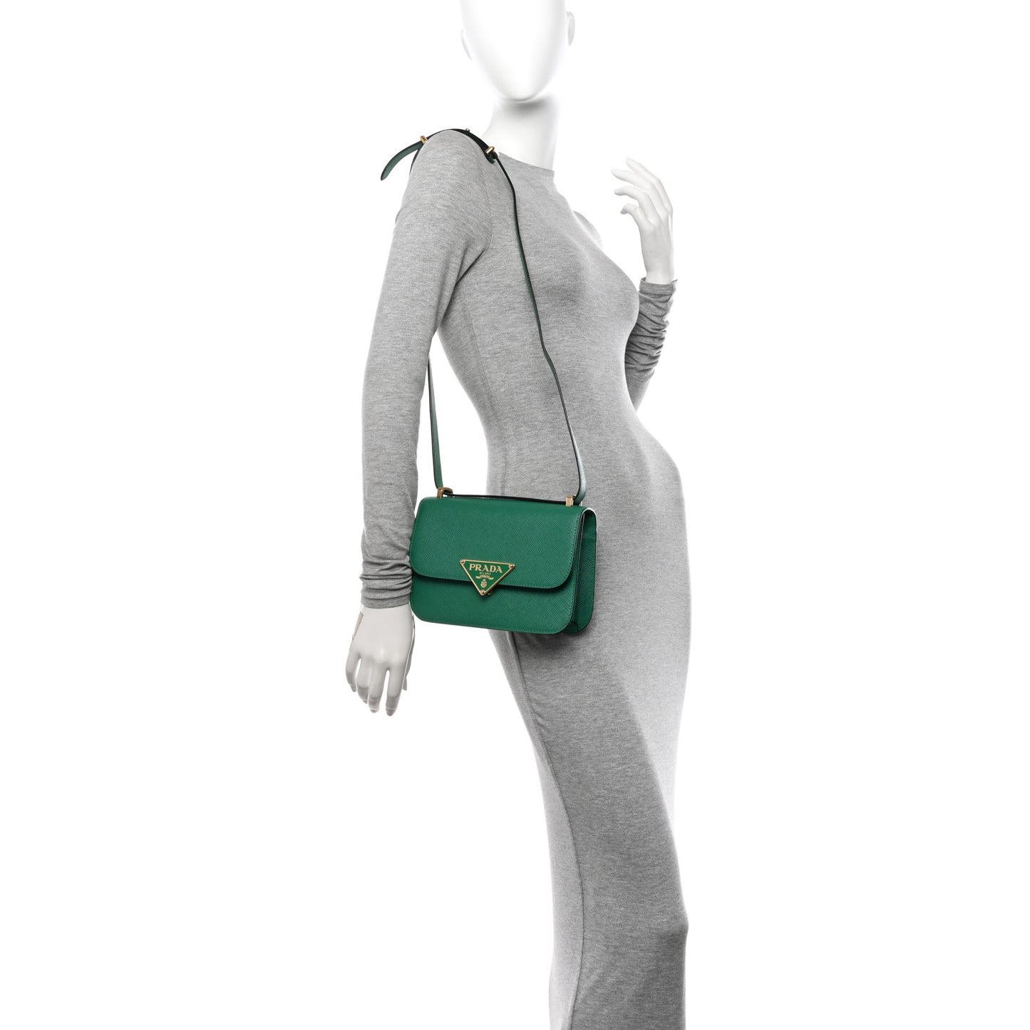Saffiano Cuir Triangle Embleme Flap Shoulder Bag Mango
