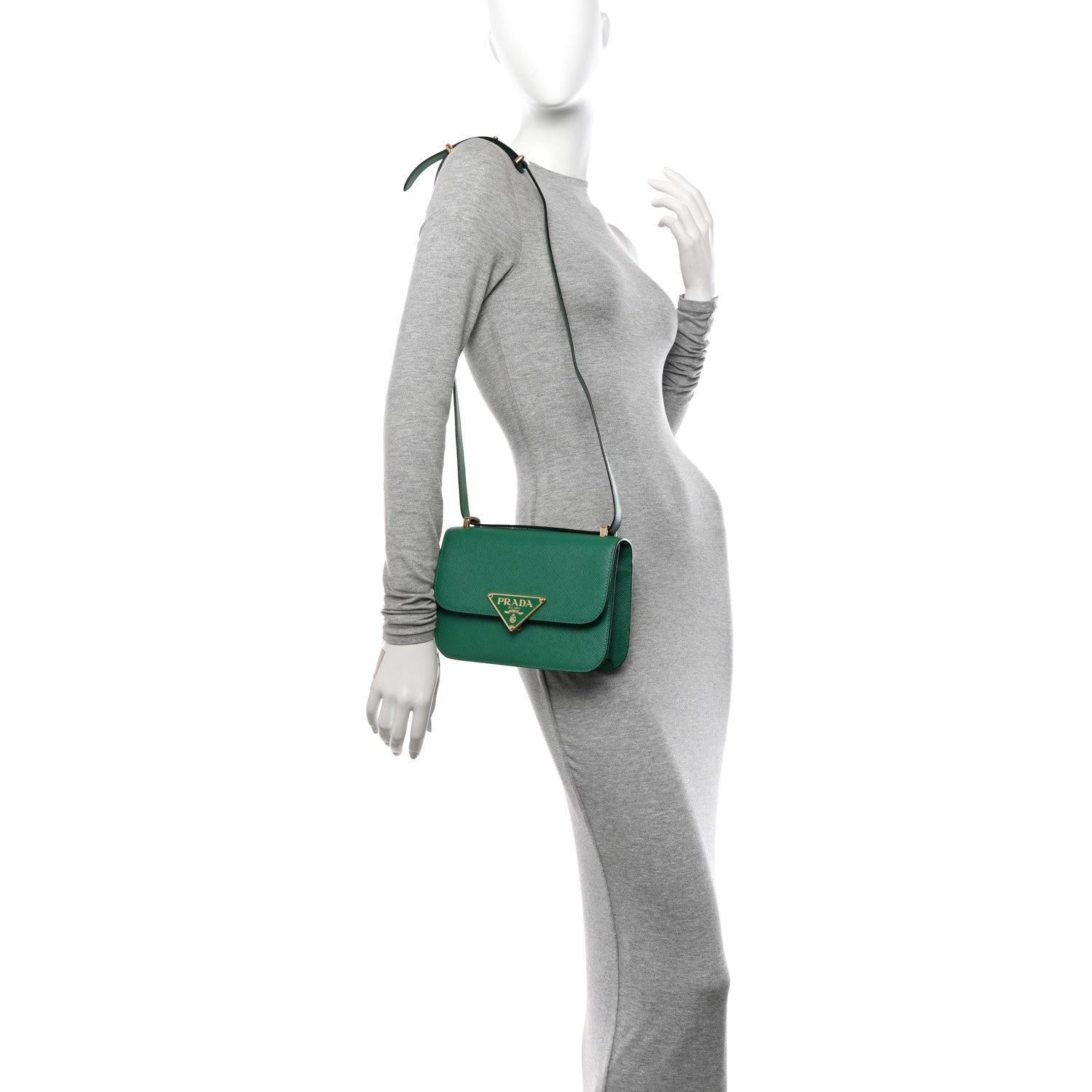 Prada Saffiano Cuir Triangle Embleme Flap Shoulder Bag Mango 2 of 12