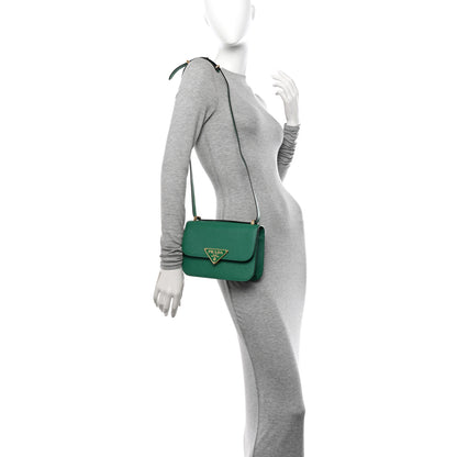 Prada Saffiano Cuir Triangle Embleme Flap Shoulder Bag Mango 2 of 12