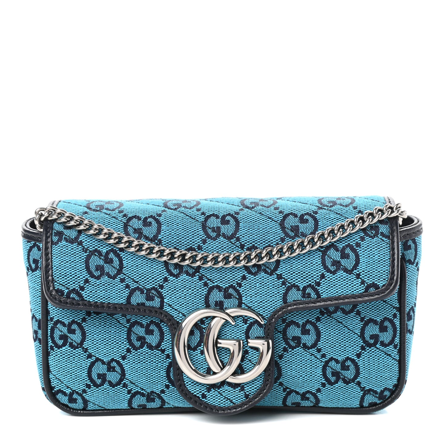 Monogram Multicolor Matelasse Diagonal Super Mini GG Marmont Shoulder Bag Light Blue