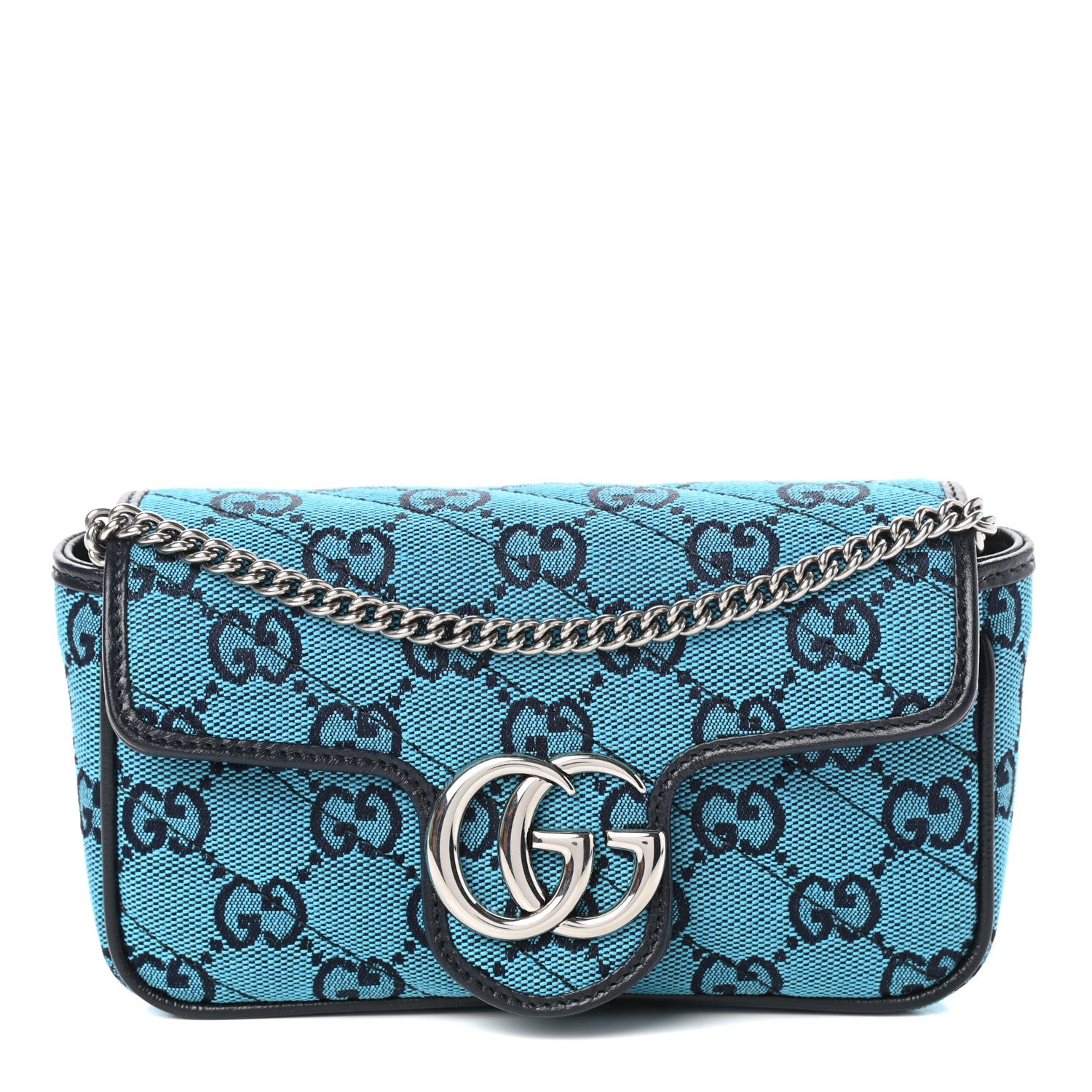 Gucci Monogram Multicolor Matelasse Diagonal Super Mini GG Marmont Shoulder Bag Light Blue 1 of 9