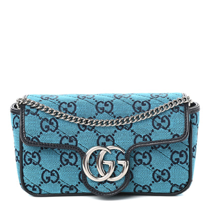 Gucci Monogram Multicolor Matelasse Diagonal Super Mini GG Marmont Shoulder Bag Light Blue 1 of 9