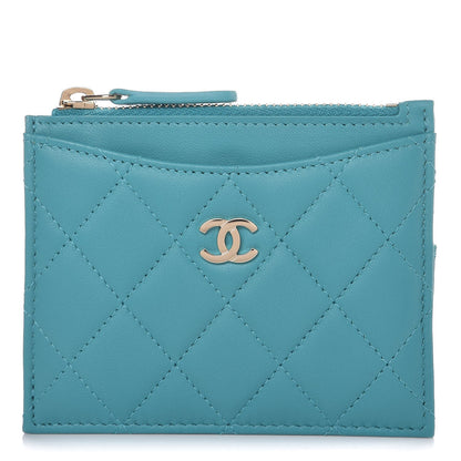 Chanel Lambskin Quilted Zip Card Holder Turquoise 1 of 8