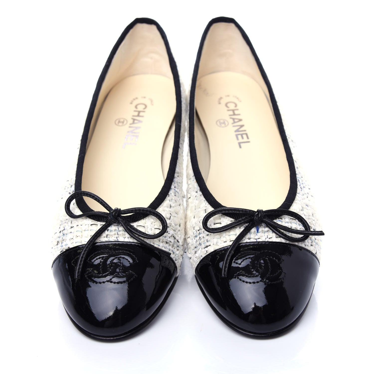 Chanel Tweed Cap Toe Ballerina Flats 40 White Black 5 of 11
