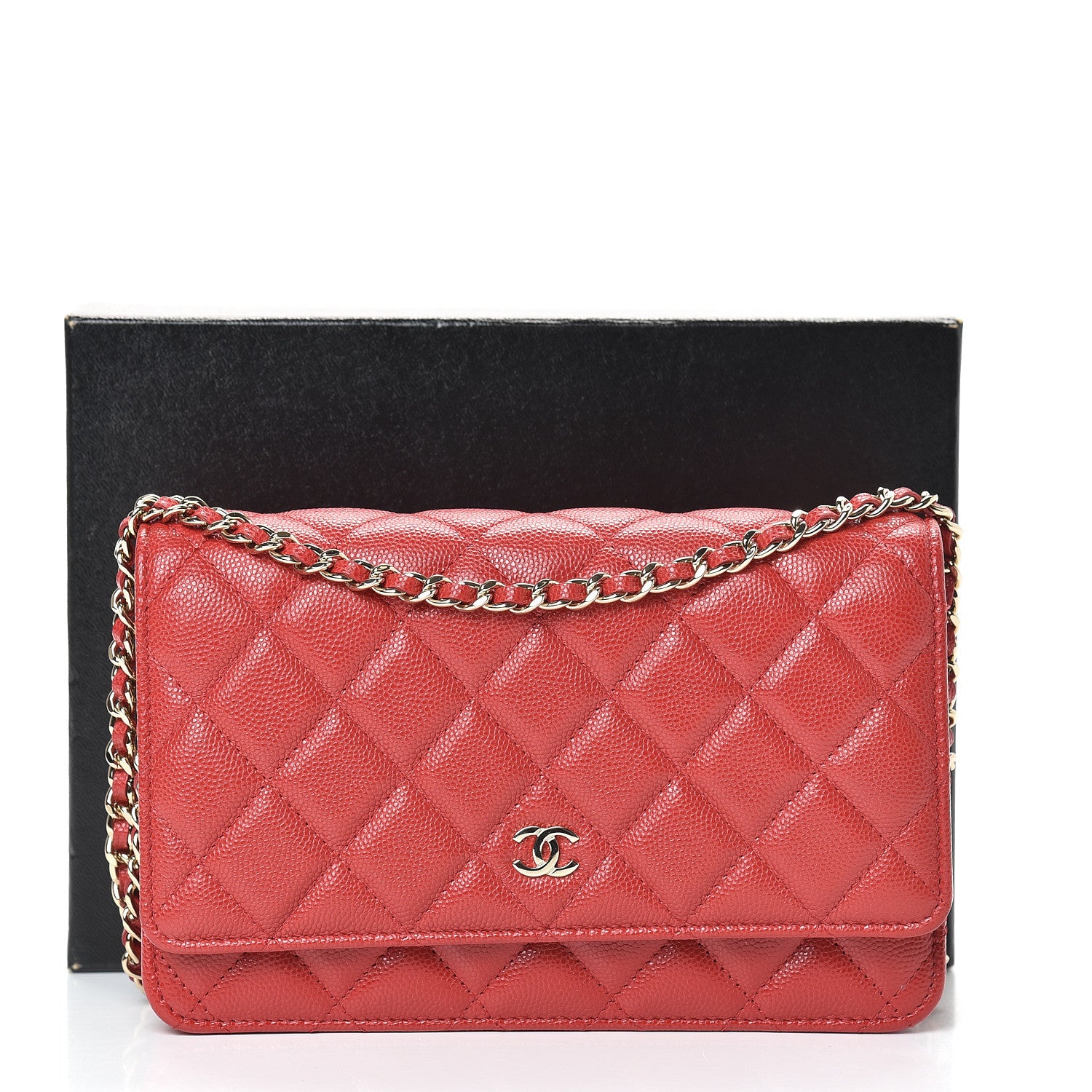 Chanel Caviar Quilted Wallet on Chain WOC Red 11 of 11