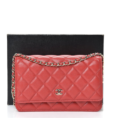 Chanel Caviar Quilted Wallet on Chain WOC Red 11 of 11