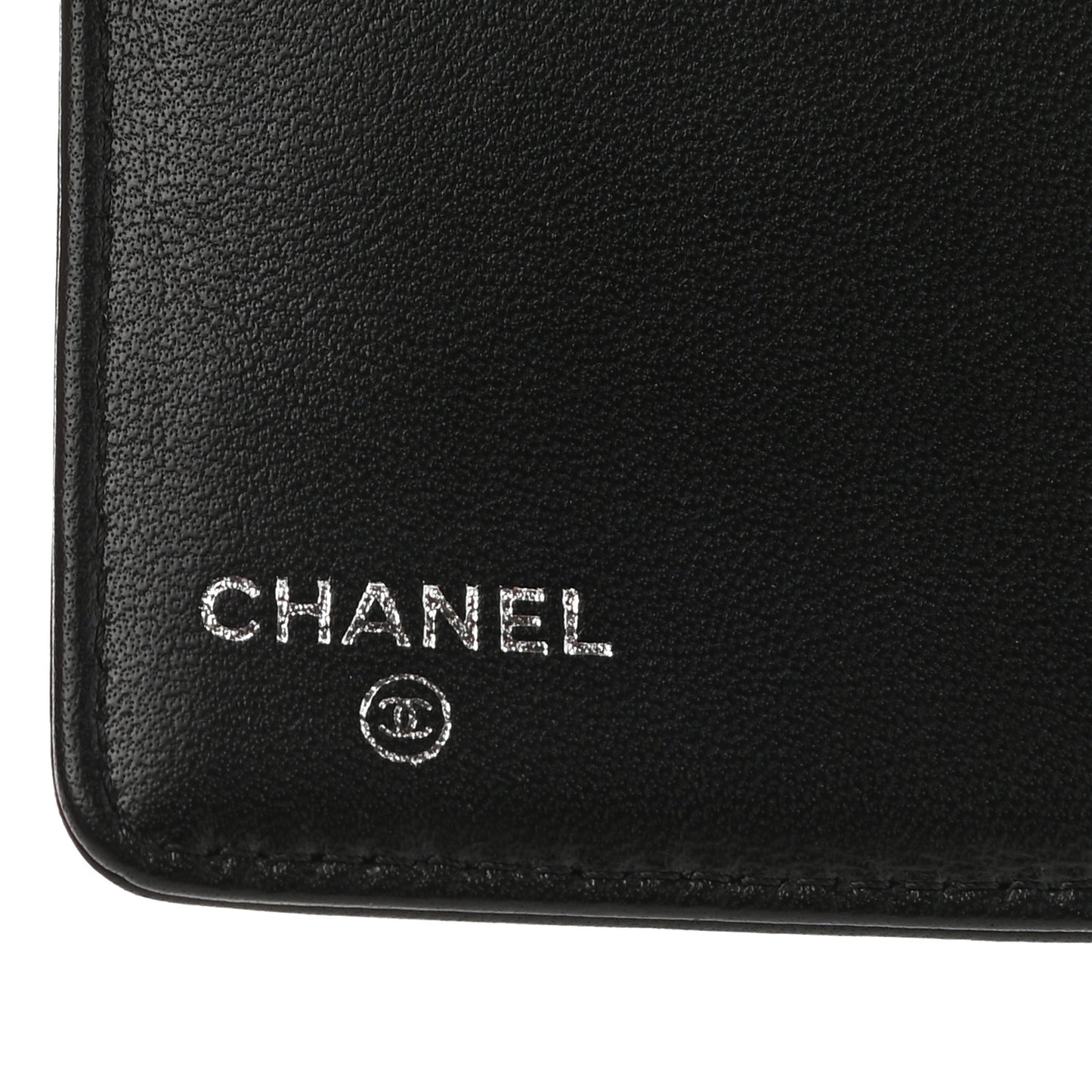 Lambskin Camellia Embossed Yen Wallet Black
