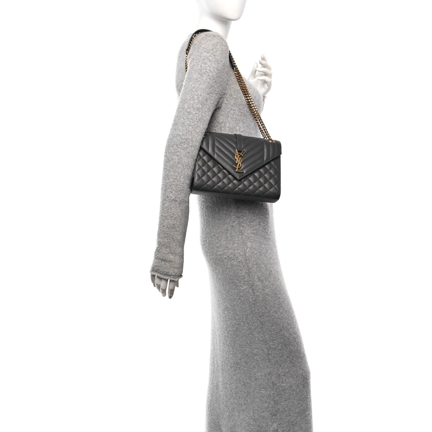 Grain De Poudre Textured Mixed Matelasse Triquilt Medium Monogram Satchel Storm