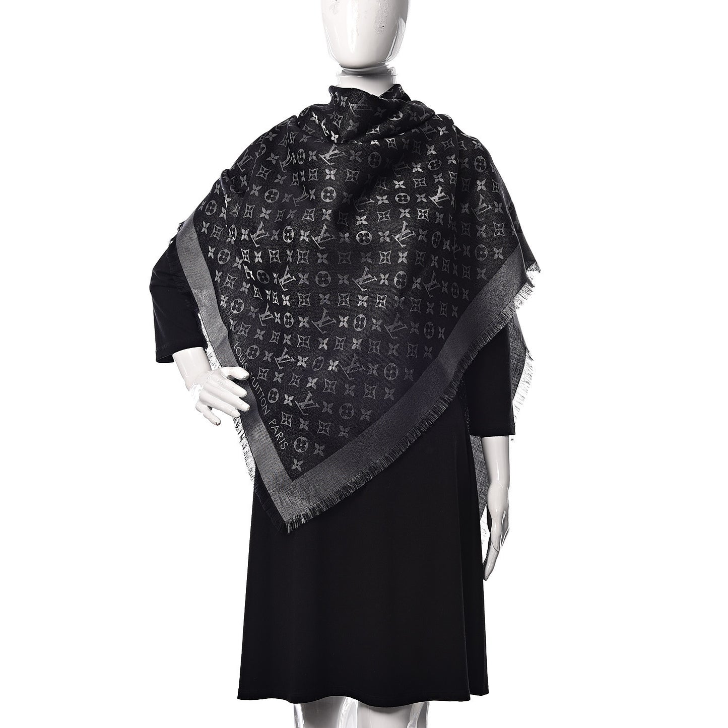 Silk Lurex Wool Monogram Shine Shawl Black