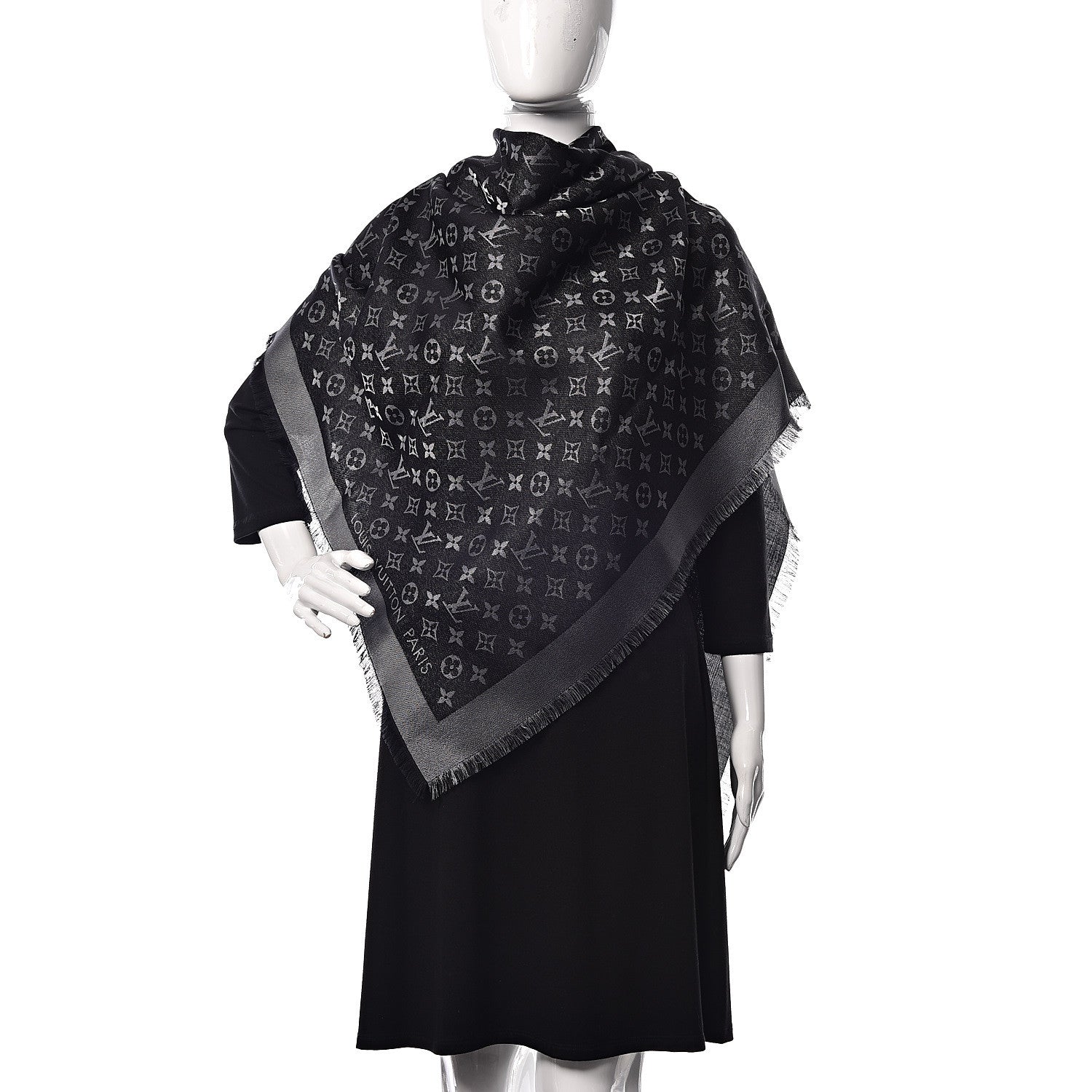 Louis Vuitton Silk Lurex Wool Monogram Shine Shawl Black 2 of 5