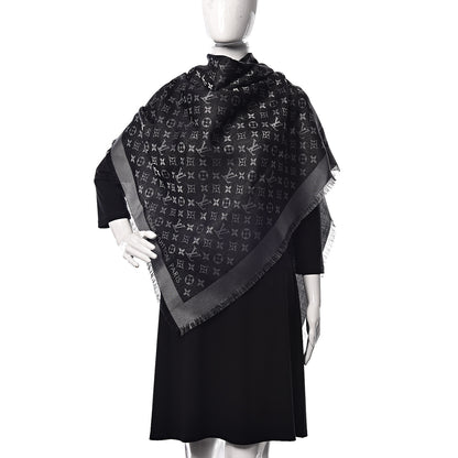Louis Vuitton Silk Lurex Wool Monogram Shine Shawl Black 2 of 5