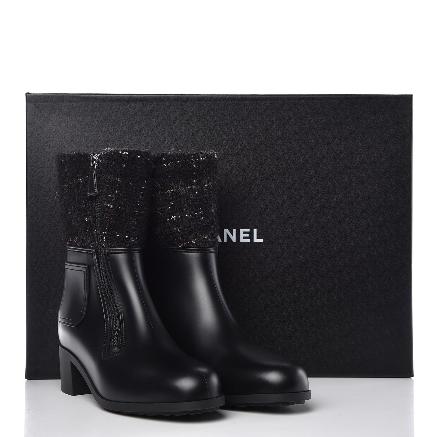 PVC Tweed High Boots 41 Black