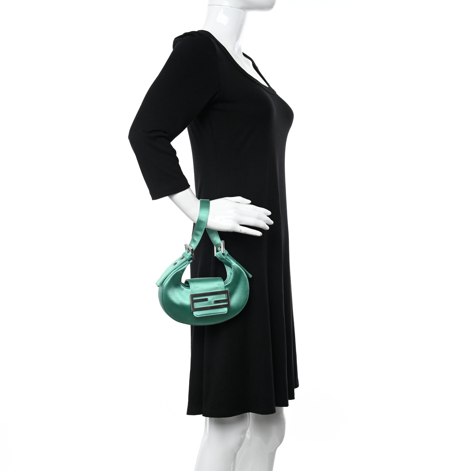 Fendi Silk Satin Mini Cookie Hobo Bag Spring Turquoise 2 of 10