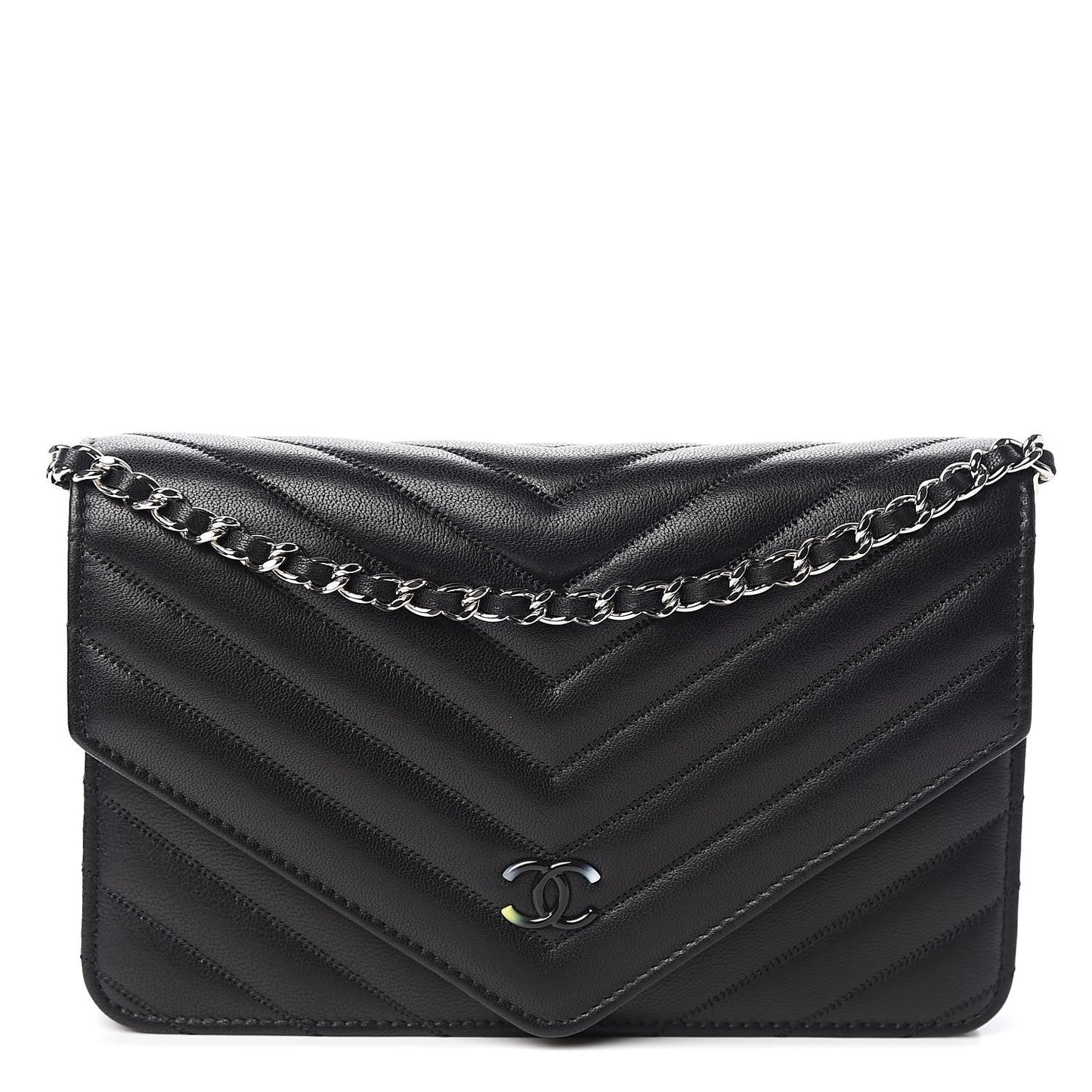 Sheepskin Chevron Wallet On Chain WOC Black