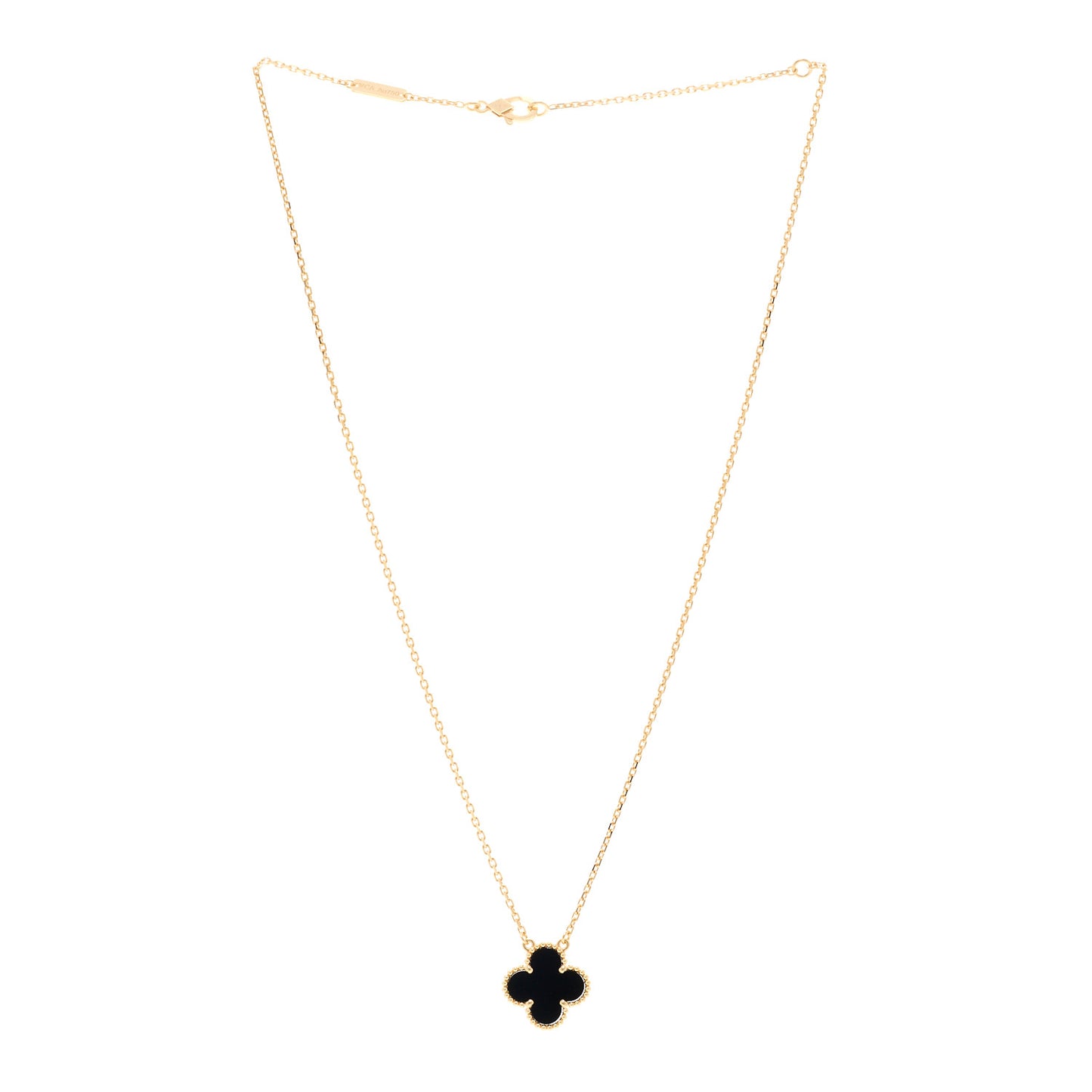 18K Yellow Gold Black Onyx Vintage Alhambra Pendant Necklace