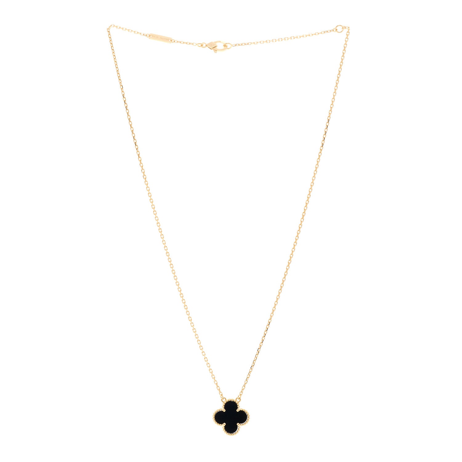 Van Cleef & Arpels 18K Yellow Gold Black Onyx Vintage Alhambra Pendant Necklace 3 of 6