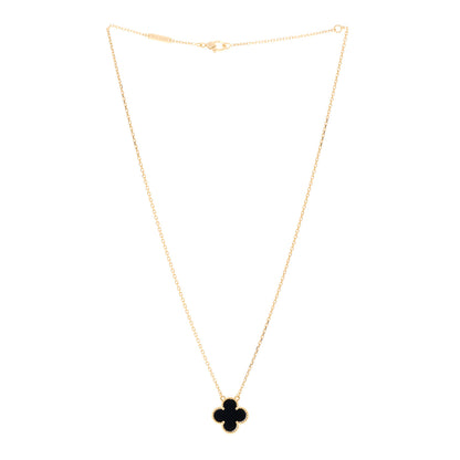 Van Cleef & Arpels 18K Yellow Gold Black Onyx Vintage Alhambra Pendant Necklace 3 of 6