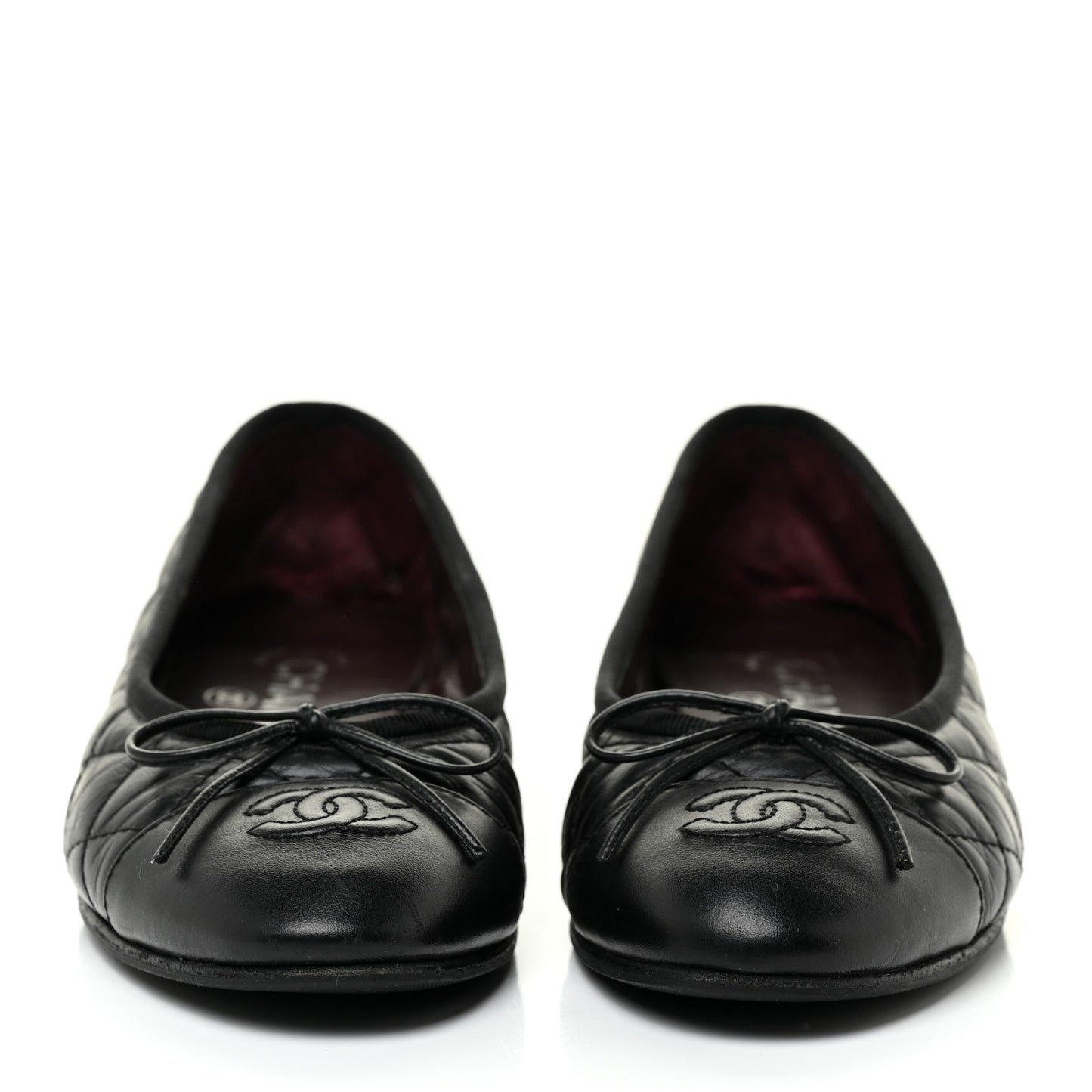 Aged Calfskin Quilted Cap Toe Ballerina Flats 35.5 Black
