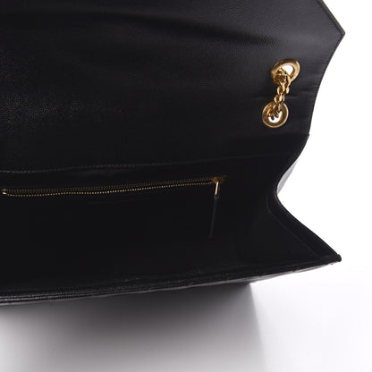 Saint Laurent Grain De Poudre Matelasse Chevron Large Monogram Satchel Black 5 of 8