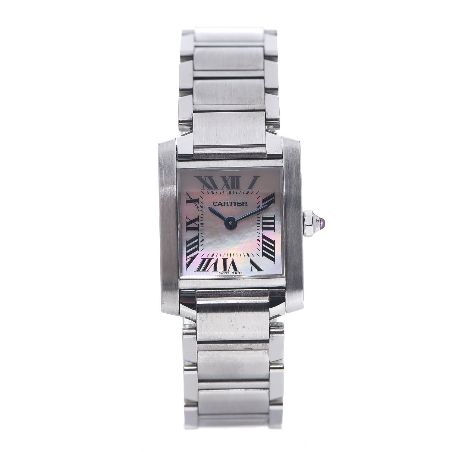 Cartier Stainless Steel Pink Mother of Pearl 20mm Tank Francaise Quartz Watch 1 of 8