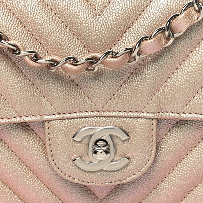 Chanel Iridescent Caviar Chevron Quilted Mini Rectangular Flap Light Gold 8 of 10