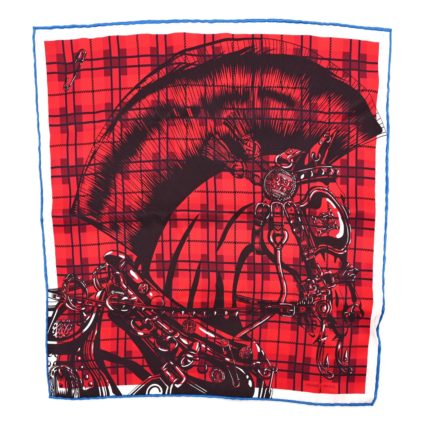 Hermes Silk Cheval Punk Pocket Square Rouge Black 1 of 4