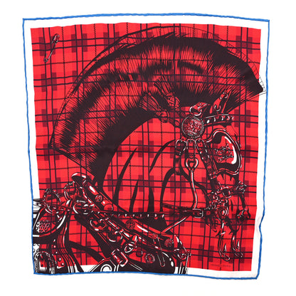 Hermes Silk Cheval Punk Pocket Square Rouge Black 1 of 4