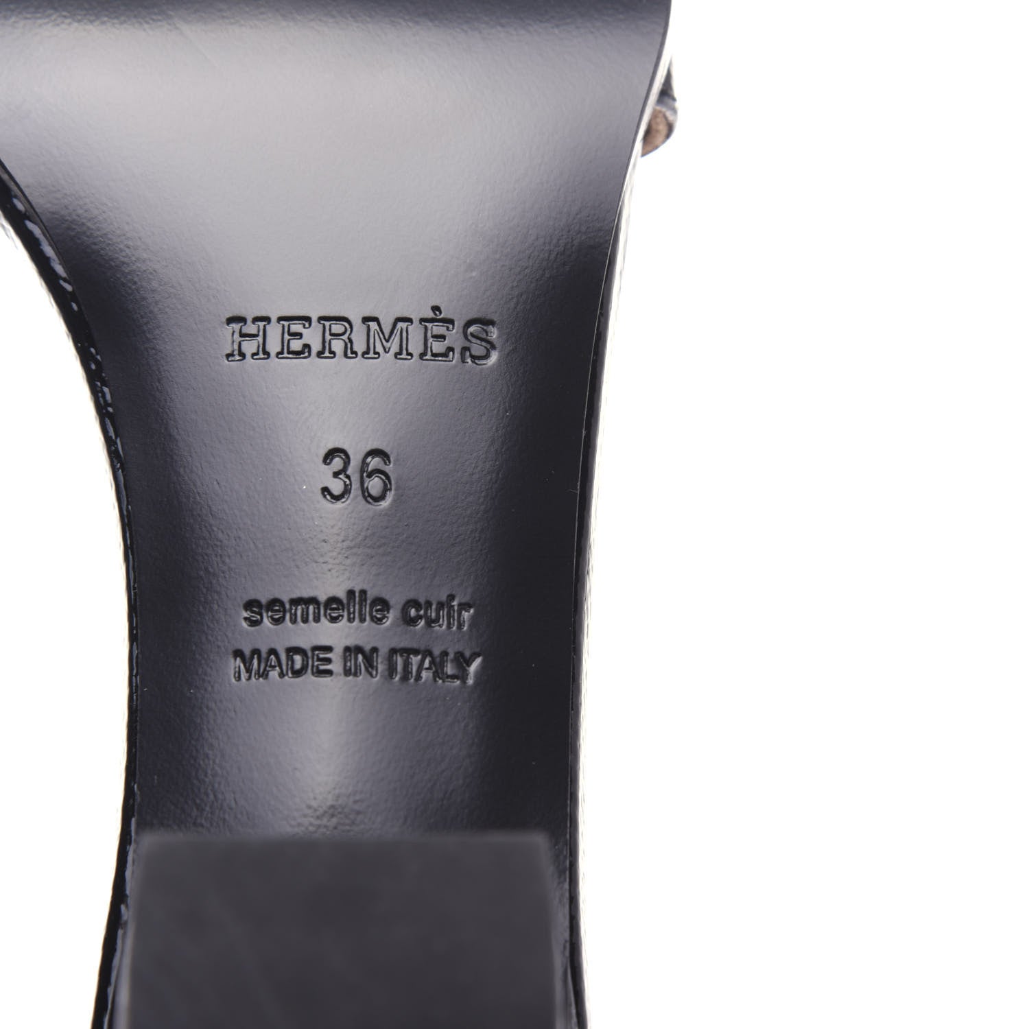 Hermes Calfskin Patent Epsom Manege Sandals 36 Black 9 of 10